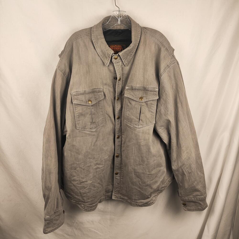 Milwaukee Leather Jacket Mens 4XL Gray Denim Snap Front Lined Motorcycle Riding